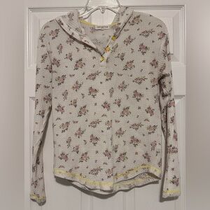 Full Circle Trends Cream Floral Waffle-Knit Hooded Henley